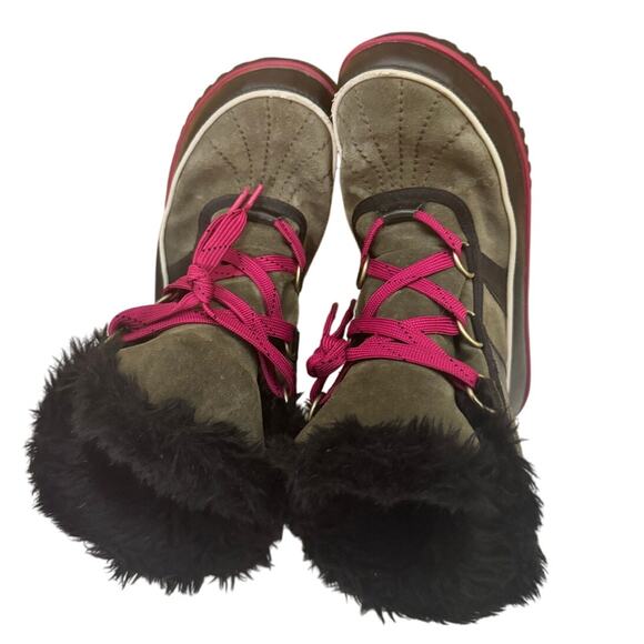 Sorel Winter Carnival Snow Boots Women’s 6 Olive Green Suede Fur Waterproof - Picture 3 of 10